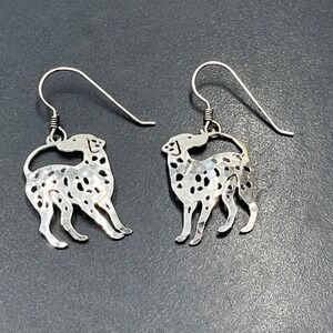 Wild‎ Bryde Hammered Silver Rhodium Dalmation Dog 
Dangle Earrings Artist Signed